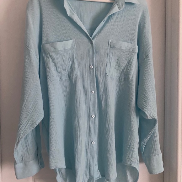 Z Supply Lalo Gauze Button Up Top, Turquoise Blue, size M/L - Picture 3 of 3